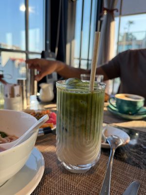 Matcha latte with soy milk at Ding Doong Restaurant in Hà Nội