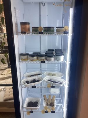 Fridge of vegan foods  at Planty  in Tbilisi