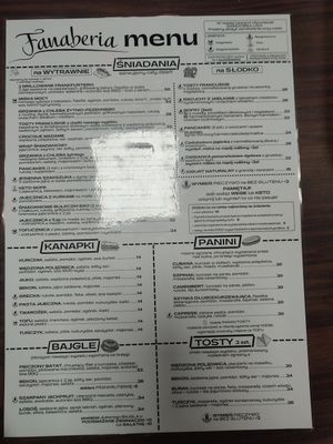 Menu at Fanaberia Gliwice in Województwo śląskie