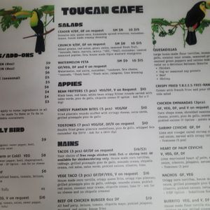 Menu at Toucan Cafe in Stann Creek District