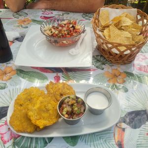 Tostones & Heart of Palm Ceviche (small) at Toucan Cafe in Stann Creek District
