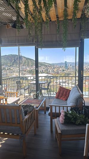 Stunning rooftop view of Tbilisi City from Livin Cafe Tbilisi. at Livin Cafe Tbilisi in Tbilisi