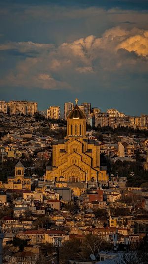 One of the best views of Holy Trinity Cathedral which can be seen in entire Tbilisi from terrace of Livin Cafe Tbilisi. at Livin Cafe Tbilisi in Tbilisi