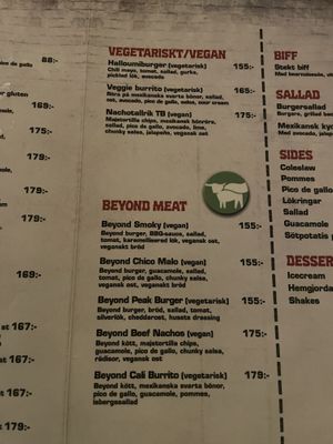 The veg/vegan menu  at The Border in Stockholms Län