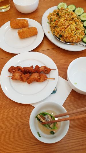 Vegan crispy chicken skewers, nem (croquettes) & fried rice at Thien Truc in Hai Duong
