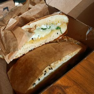 Levantine lava kaak bagel with vegan cheese and parsley :) at 1947 in Boronia