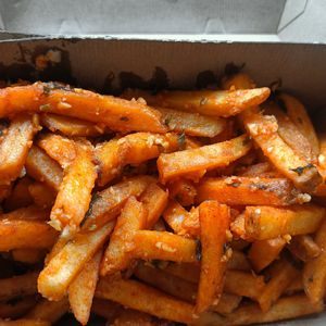 Batata harra fries - tangy and garlicky at 1947 in Boronia
