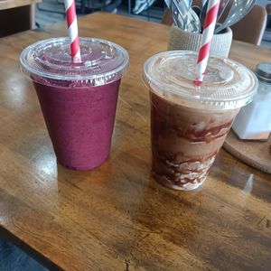 Beet smoothie and iced mocha at 1947 in Boronia