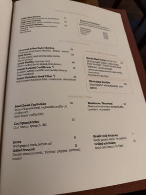 Vegan options clearly marked  at Meraki Greek Restaurant & Bar in London