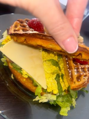 Inside of tofu waffles   at Rinconcito Vegano in Bayamon