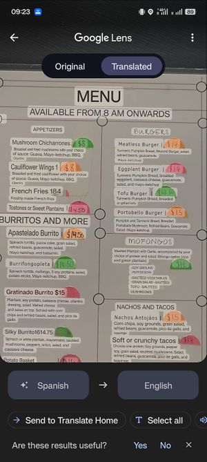 Menu is in Spanish so here it is translated 🤪  at Rinconcito Vegano in Bayamon