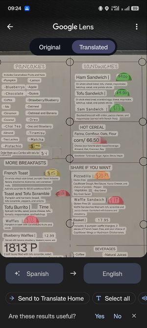 Menu is in Spanish so here it is translated 🤪  at Rinconcito Vegano in Bayamon