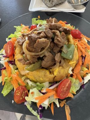 Mofongo with pepper steak (soy)  at Rinconcito Vegano in Bayamon