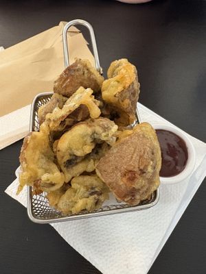 Fried mushrooms with guava saucee  at Rinconcito Vegano in Bayamon
