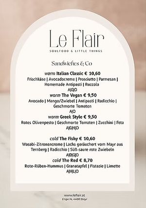 Sandwiches menu at Le Flair in Steyr