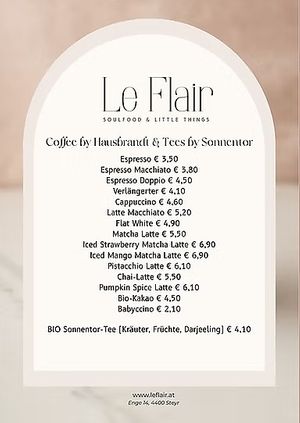 Coffee and Tea menu at Le Flair in Steyr