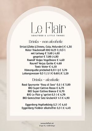 Cold drinks menu at Le Flair in Steyr