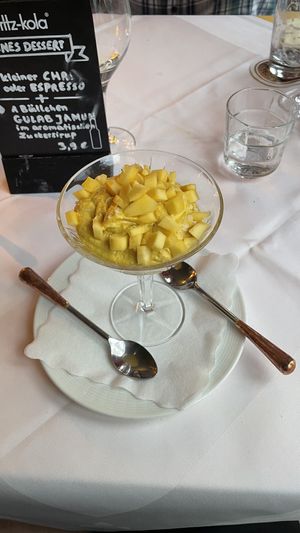 Mango with mango/coconut crème  at India Haus in Gottingen