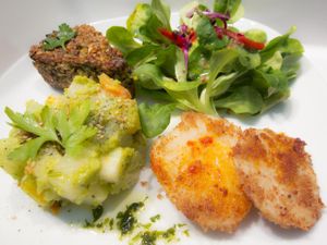 Breaded celery
Buckwheat cake 
Season veggies & salad at MU-Food in Geneva