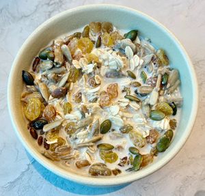 Oats with seeds and fruits  at East 14 in Dubai