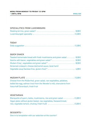 Weekday Menu at Cafe Mudam in Luxembourg City