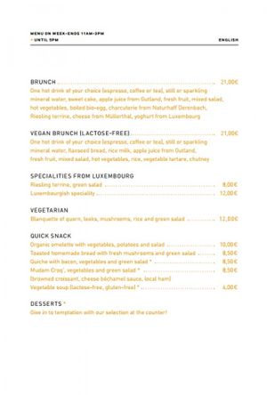 Weekend menu at Cafe Mudam in Luxembourg City