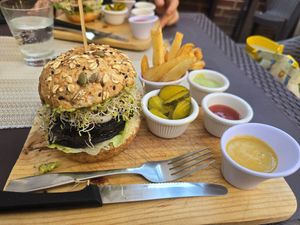 Portobello mushroom burger at The Wellness Patio in Puerto Vallarta