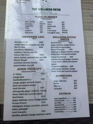 Drink menu   at The Wellness Patio in Puerto Vallarta