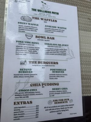 Food menu  at The Wellness Patio in Puerto Vallarta