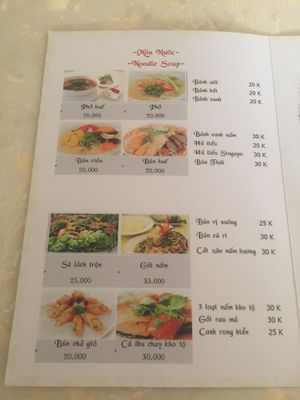 Noodle Soup options at Ngoi Nha Yeu Thuong in Tan Thien