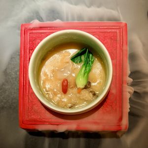 Buddha jumps over the wall  at BODAI Vegetarian NYC in New York City