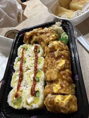 The deep friend roll was very filling. Both were delicious. Used soy paper instead of seaweed for the spicy roll   at Oishii in Jacksonville