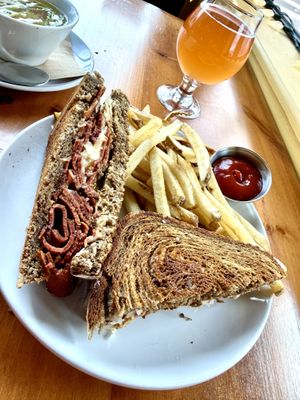 Ruben sandwich with fries and miso soup   at Dreamstate Cafe in Minneapolis