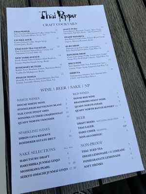 Drink menu  at Thai Pepper in Ashland