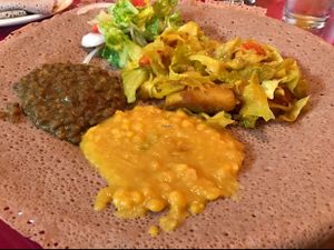 #22 tikel gomen, lentils, cabbage, carrots, potatoes & ginger.  at Abyssinia Restaurant in Santa Rosa