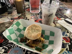Misfit Melt & Milkshake (sorry it’s half gone! 😂)  at Bubba's Biscuit Bar in Hudson