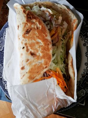 Falafel kebab (hard to eat with out the contents falling out!) at Morteza Kebab and Bakery in Wellington Region