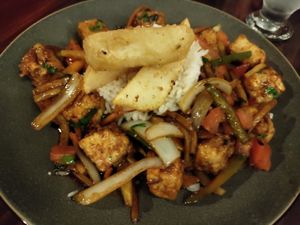 Excellent tofu saltado at Chifa La Familia Feliz in La Fortuna