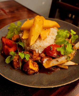 Tofu saltado at Chifa La Familia Feliz in La Fortuna