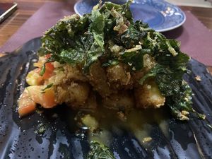 Yucca with kale and quinoa  at Chifa La Familia Feliz in La Fortuna