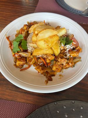 Tofu Saltado at Chifa La Familia Feliz in La Fortuna