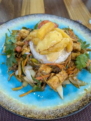 Tofu saltado at Chifa La Familia Feliz in La Fortuna