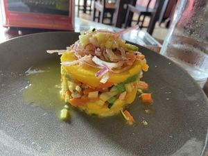 Peruvian causa (order without the mayo) at Chifa La Familia Feliz in La Fortuna