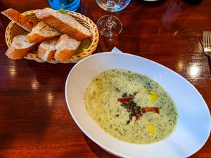 Vegan Garlic Cream Soup at Strandgut at Strandgut in Bad Schandau