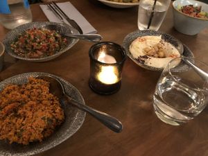 Mezzes: kisir, tabule and humus  at Antalya in London