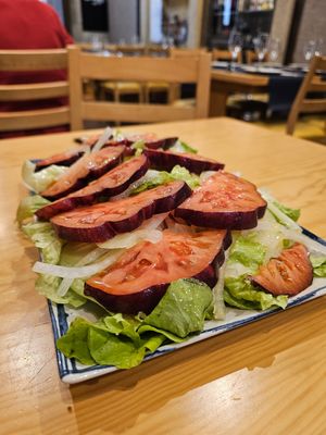 Galician blue tomato.l salad. at Restaurante Trébol in Santiago De Compostela