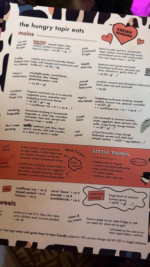 Menu  at The Hungry Tapir Bangsar in Wilayah Persekutuan Kuala Lumpur
