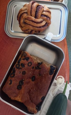 focaccia and babka (together 10,70€) (please ignore the cucumber) at Copines Paris in Bruxelles