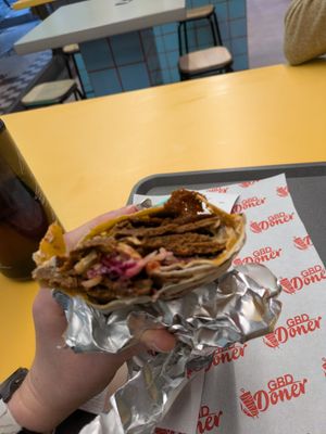 Vegan doner naan kebab at Great British Doner in Manchester