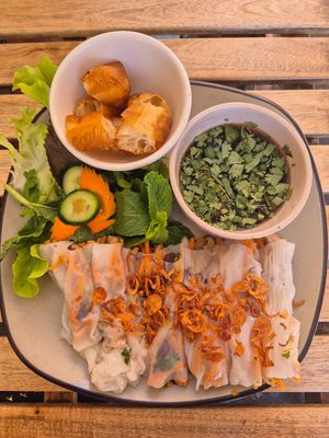 Banh cuon (steamed rice noodle roll) $16.00: good rolls, soysauce based dipping sauce, Chinese donut was stale af at Banh Cuon Ba Oanh Marrickville in Marrickville